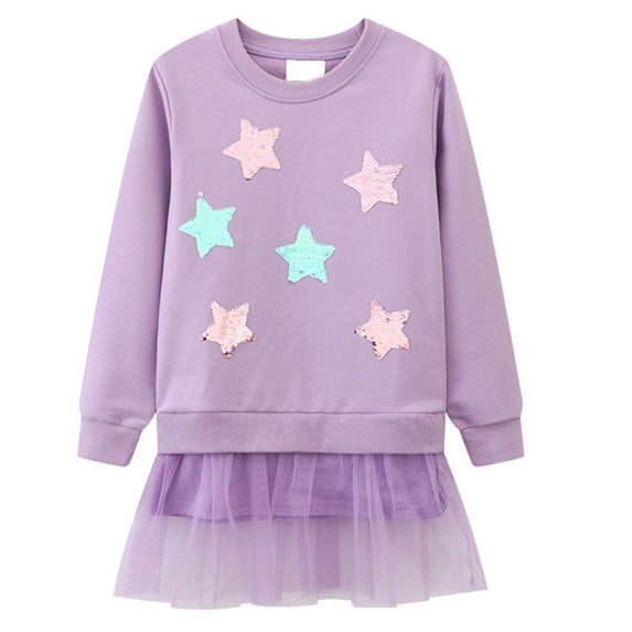 Rggeeun Toddler Children Round Neck Pullover Cartoon Five Pointed Style Girls Hoodie Half Skirt Leisure Casual Sundress