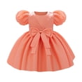 thumbnail image 1 of Rggeeun Toddler Elegant Satin Bow Dress For Baby Girls Puff Sleeve Birthday Party Gown Leisure Casual O-Neck Sundress, 1 of 3