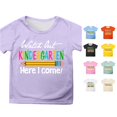 thumbnail image 1 of Rggeeun Toddler Girl'S Blouses Cute Colorful Text Print Pencil Pattern Kindergarten Themed Short Sleeve Crew Neck Soft Plus Size Loose Fit for Summer Everyday Use Versatile Tops,Purple,10-11 Years, 1 of 4