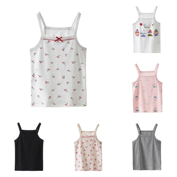 Rggeeun Toddler Girl'S Blouses Solid Color Spaghetti Strap Camisole U Back Halter Neck Soft Smooth for Summer Evening Party Adorable Tops,Red,7-8 Years