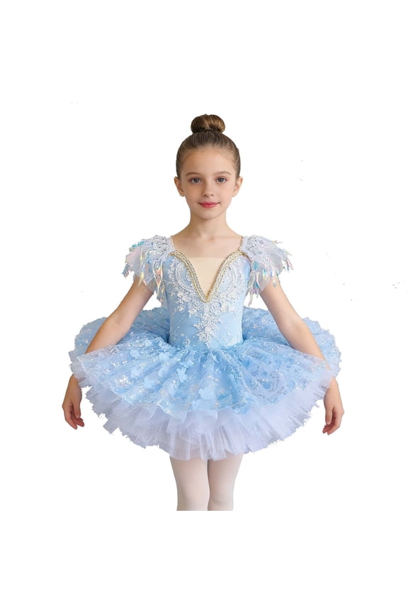 Toddler Girls Ballet Tutu Dance Dress For Stage Performances With Flowy Skirt And Bodice Relaxed Fit Casual O-Neck Sundress