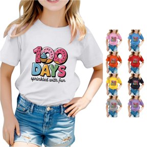 Rggeeun Toddler Girls Blouses Cartoon Cute Colorful Donut Pattern New School Year Themed Short Sleeve Crew Neck Soft Lightweight Relaxed Fit for Summer Evening Party Classic Tops,White,2-3 Years