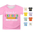 thumbnail image 1 of Rggeeun Toddler Girls Blouses Cute Colorful Text Print Pencil Pattern Kindergarten Themed Short Sleeve Crew Neck Soft Plus Size Loose Fit for Summer Vacation Casual Tops,Pink,5-6 Years, 1 of 4
