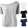 thumbnail image 1 of Rggeeun Toddler Girls Blouses Off Shoulder Solid Color Short Sleeve Square Neck Smooth Loose Relaxed Fit for Summer Outdoor Activities Leisure Tops,Gray,7-8 Years, 1 of 5