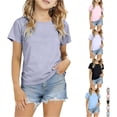 thumbnail image 1 of Rggeeun Toddler Girls Blouses Solid Color Short Sleeve Crew Neck Knit Smooth Loose Fit for Summer Everyday Use Leisure Tops,Gray,9-10 Years, 1 of 5