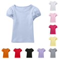 thumbnail image 1 of Rggeeun Toddler Girls Blouses Solid Color Short Sleeve Crew Neck Smooth Lightweight Relaxed Fit for Summer School Activities Casual Tops,Blue,7-8 Years, 1 of 4
