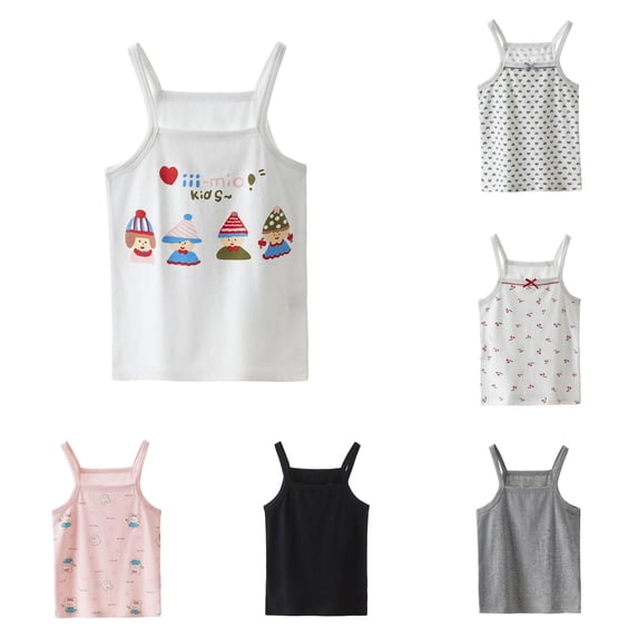 Rggeeun Toddler Girls Blouses Solid Color Spaghetti Strap Camisole U Back Halter Neck Soft Smooth for Summer Daily Wear Classic Tops,White,6-7 Years