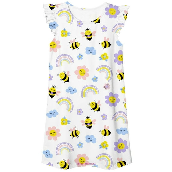 Rggeeun Toddler Girls Casual Fashion Cute Printed Summer Dress Short Sleeve Children Wear Home Clothes Nightdress Holiday O-Neck Sundress