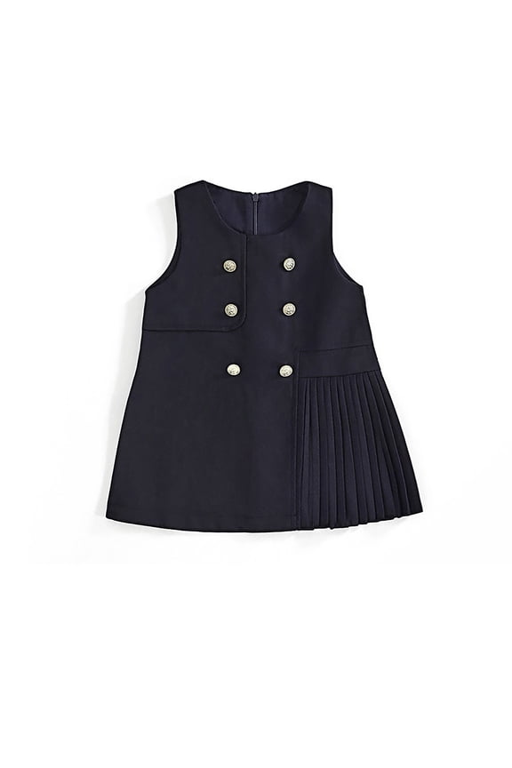 Toddler Girls Classic Vest Dress Double Preppy Style Autumn Winter Childrens A-Line Pinafore For Children 1 To 12 Years Stylish Casual O-Neck Sundress