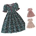 thumbnail image 1 of Rggeeun Toddler Girls Dress Cute Floral Pattern A Line Short Sleeve Square Neck Front Buttons Ankle Length Wide Ruffle with Waist Shirring for Summer School Activities Soft Sundress,Green,11-12 Years, 1 of 9