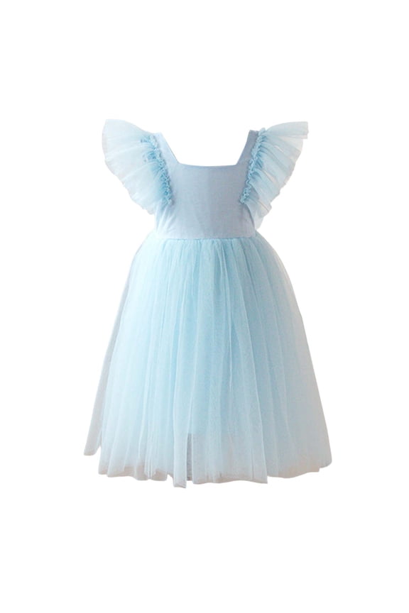 Toddler Girls Dress Ruffle Short Sleeve Square Neck Backless Tutu Dresses Kids Wedding Elegant Princess Dress Clothing For Girls Leisure Casual Sundress
