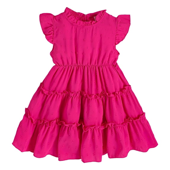Rggeeun Toddler Girls Dress Ruffle Sleeveless Tiered Swing Dresses Cute Summer Beach Dress Classic Casual O-Neck Sundress