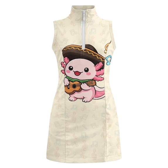 Rggeeun Toddler Girls Dresses Cartoon Animal Pattern Sleeveless Crew Neck Keyhole Zipper Knee Length Lightweight Slim Fit For Evening Party Casual Playwear,Beige,12-13 Years
