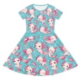 thumbnail image 1 of Rggeeun Toddler Girls Dresses Cartoon Cute Character Print Short Sleeve Crew Neck Knee-Length Loose Fit Soft Fabric With Ruffle For Outdoor Activities Stylish Sundress,Sky Blue,9-10 Years, 1 of 5