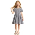 thumbnail image 1 of Rggeeun Toddler Girls Dresses Cute Plaid Pattern Short Sleeve Collar Elastic Waist with Ruched Ruffle Trim Knee Length for Summer Holiday Fashion Playwear,Black,3-4 Years, 1 of 7