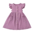 thumbnail image 1 of Rggeeun Toddler Girls Dresses Solid Color Tiered Fly Sleeve Crew Neck Knee Length Smocked Waist With Pleated Ruffle & Side Pockets For Outdoor Activities Elegant Playwear,Purple,4-5 Years, 1 of 8