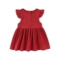 thumbnail image 1 of Rggeeun Toddler Girls Fly Sleeve Holiday Party Solid Color Dress Dance Party Princess Dresses Fashionable Casual O-Neck Sundress, 1 of 3