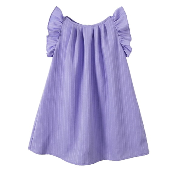 Rggeeun Toddler Girls Fly Sleeve Solid Color Dress Dance Party Dresses Clothes Cozy Casual O-Neck Sundress