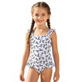 thumbnail image 1 of Rggeeun Toddler Girls One-Piece Cute Floral Pattern Wide Straps Square Neck U-Back Elastic with Ruffle for Summer Pool Party Comfort Bathing Suit,Black,6 Years, 1 of 7