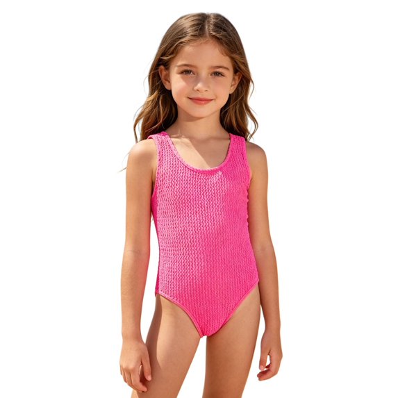 Rggeeun Toddler Girls One-Piece Solid Color Ribbed Wide Straps U Back Square Neck Knit Slim Fit Elastic for Summer Pool Party Versatile Swimwear,Red,3-4 Years