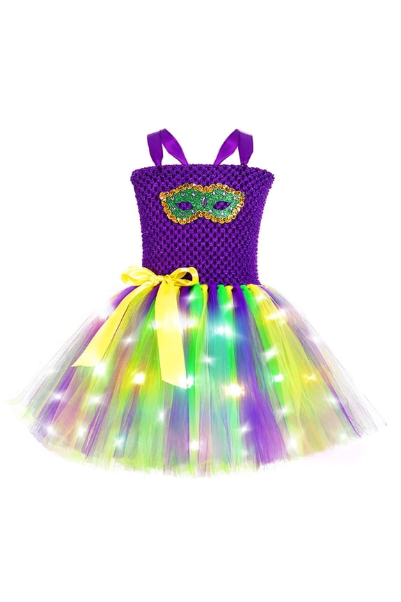 Toddler Girls Party Dress For Masquerade Carnival Festival Handmade Tutu With Glitter Soft Casual O-Neck Sundress