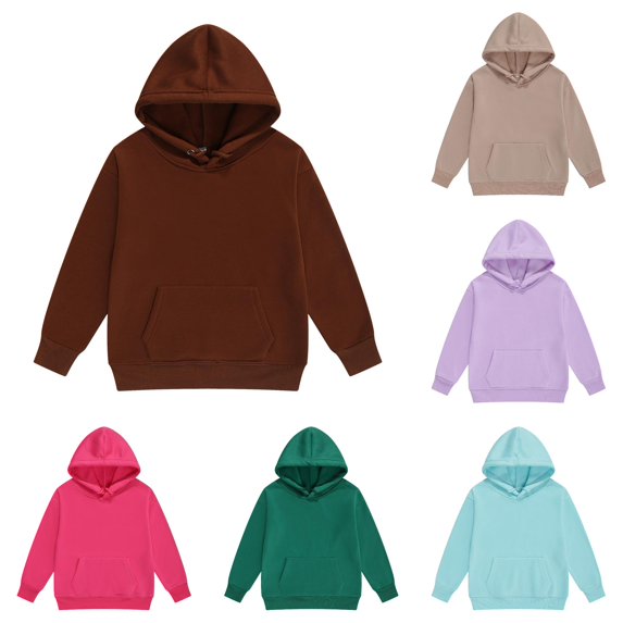 Rggeeun Toddler Girls Pullover Hooded Long Sleeve Solid Color Soft Casual Lightweight Hoodie with Adjustable Drawstring & Pocket for Fall Travel Party Comfort Tops,Brown,4-5 Years