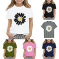 thumbnail image 1 of Rggeeun Toddler Girls Shirts Cute Floral Pattern Short Sleeve Crew Neck Relaxed Fit Loose Soft Smooth for Summer Travel Party Classic Tops,White,4-5 Years, 1 of 7