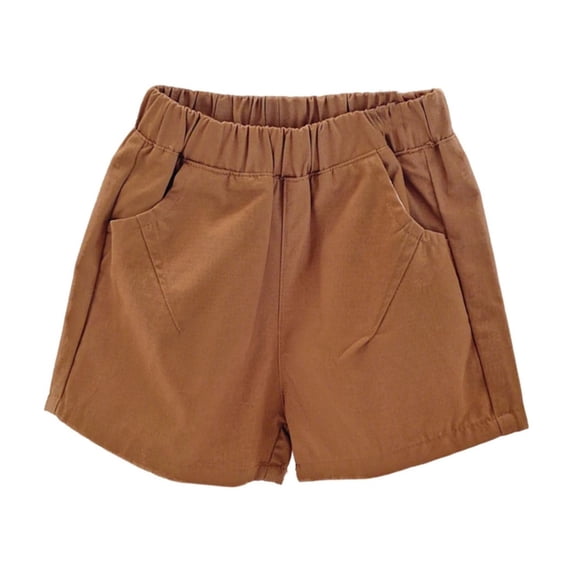 Rggeeun Toddler Girls Shorts Casual Kids Solid Color Elastic Waist With Side Pockets Wide-Leg Design Play Comfortable Basic Relaxed Fit Bottoms,Coffee,2-3 Years