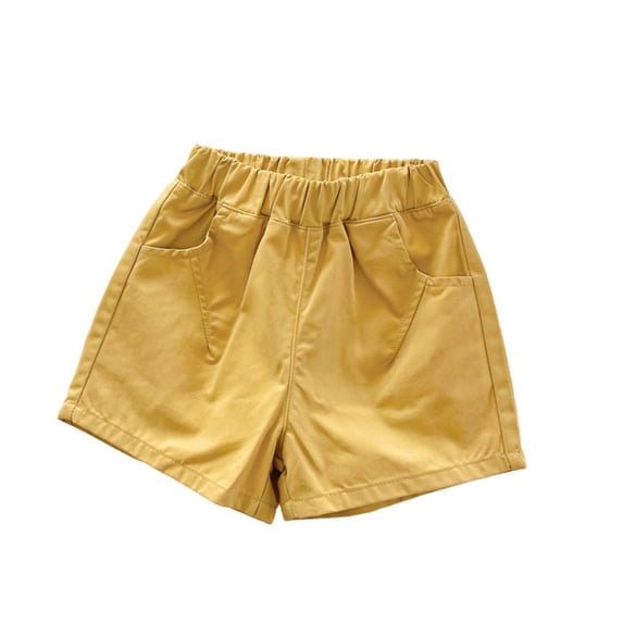Rggeeun Toddler Girls Shorts Casual Kids Solid Color Elastic Waist With Side Pockets Wide-Leg Design Play Comfortable Basic Relaxed Fit Bottoms,Yellow,8-9 Years