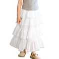 thumbnail image 1 of Rggeeun Toddler Girls Skirt Solid Color A Line Layered Ruched High Waist Stretchy with Lace Trim Ruffle Ankle Length for Summer Outdoor Activities Kawaii Skirts,White,4-5 Years, 1 of 8