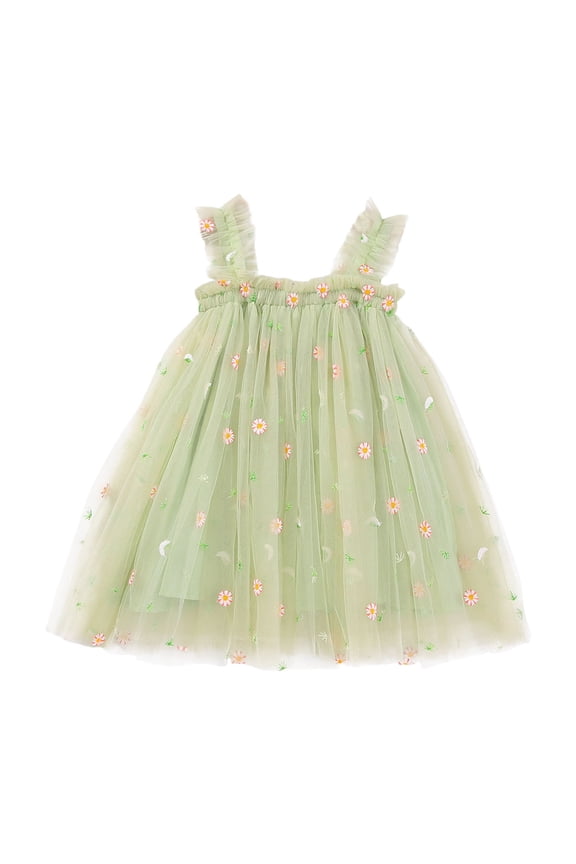 Toddler Girls Sleeveless Square Collar Holiday Floral Dress Dance Party Dresses Clothes Breathable Casual O-Neck Sundress