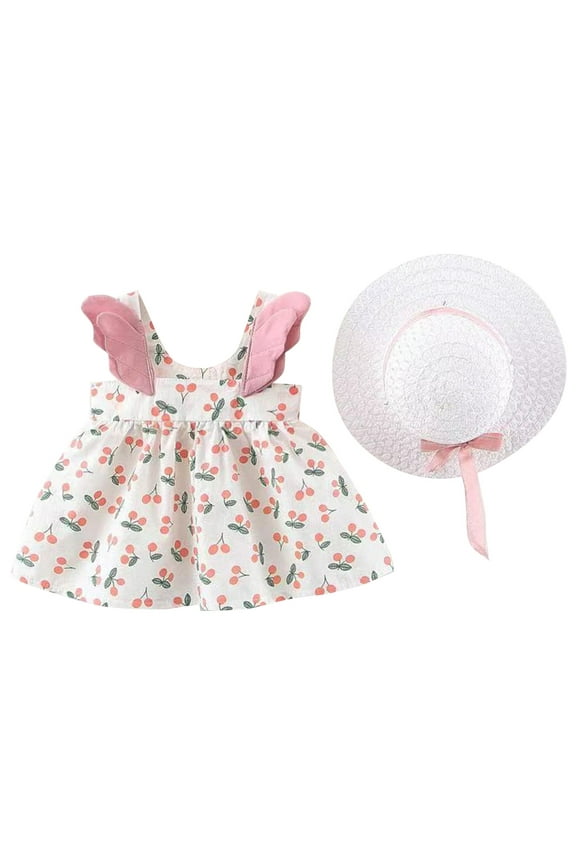 Toddler Girls Sleeveless V-Neck Casual Sundress Cherry Prints Dress Princess Dress Clothes Boho Casual Sundress