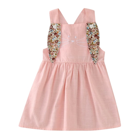 Rggeeun Toddler Girls Sleeveless V-Neck Easter Cartoon Rabbit Printed Princess Dress Cozy Casual Sundress