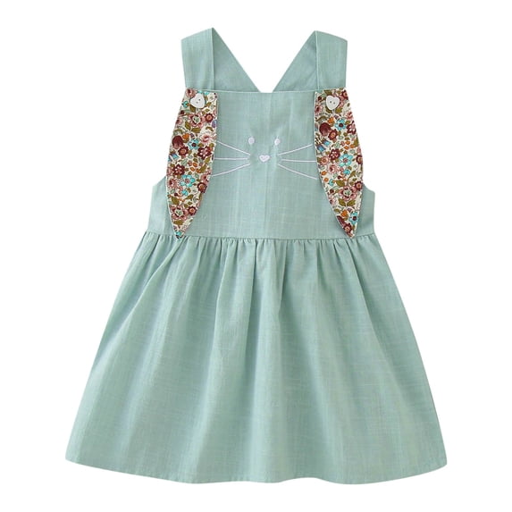 Rggeeun Toddler Girls Sleeveless V-Neck Easter Cartoon Rabbit Printed Princess Dress Lovely Casual Sundress