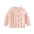 thumbnail image 1 of Rggeeun Toddler Girls Sweaters Handmade 3D Floral Detail Knit Cardigan Round Neck Long Sleeve Soft Thermal Pullover For Baby And Kids Youthful Tops,Pink,110, 1 of 3