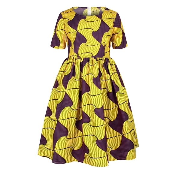 Rggeeun Toddler Kids Baby Girls African Dashiki Traditional Style Short Sleeve Round Neck Dress Ankara Princess Dresses 1-6Y Cozy Casual Sundress