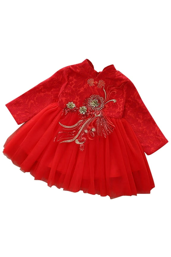 Toddler Kids Baby Girls Children Fairy Hanfu Dresses For New Year Princess Dresses Embroidery Tang Suit Performance Stylish Casual O-Neck Sundress