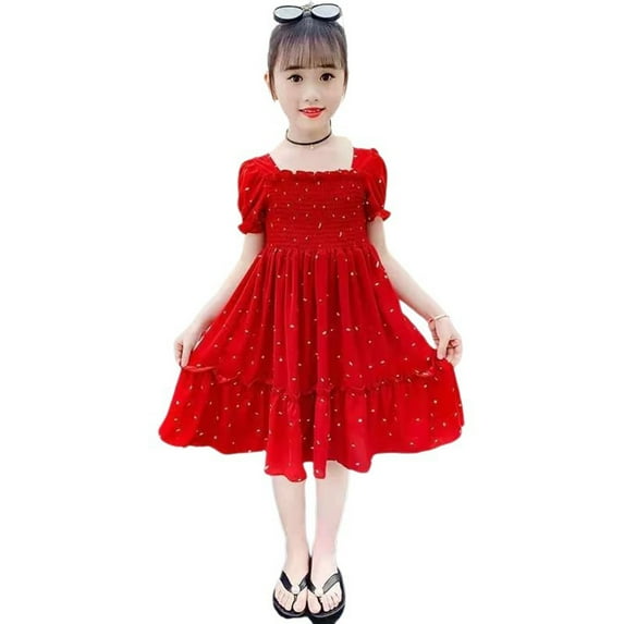 Rggeeun Toddler Kids Dress For Girls Summer New Styles Dress For Little Girls Fashionable Party Dresses Versatile Casual O-Neck Sundress