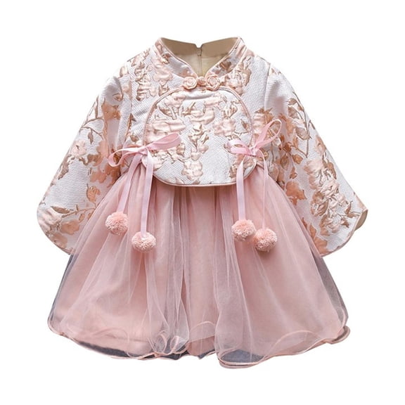 Rggeeun Toddler Kids Girls Children Hanfu Girls New Year Dress Children Dress Children Winter Dress New Year Embroidery Tang Suit Performance Classic Casual O-Neck Sundress