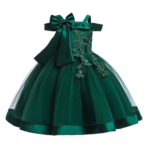 Rggeeun Toddler Little Girls Off Shoulder Bow Evening Gown Princess Pageant Dress For Birthday Parties & Stage Performances Classic Casual Sundress