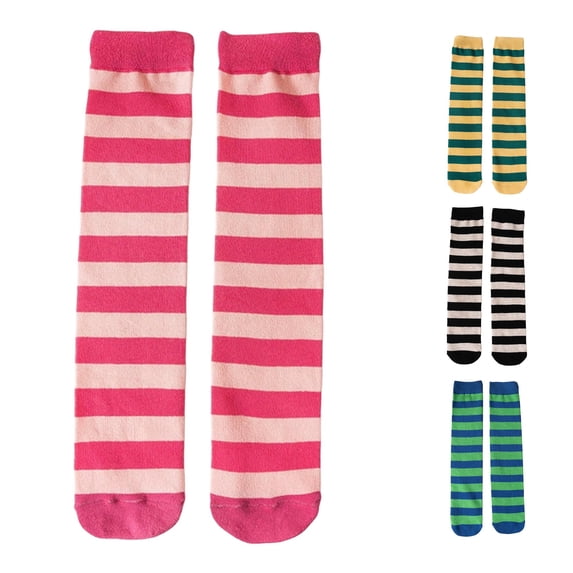 Rggeeun Toddler Socks Cute Striped Knee High Socks Boys Girls Warm Cotton Socks Fall Winter Daily Wear Lovely,Pink,8-12 Years