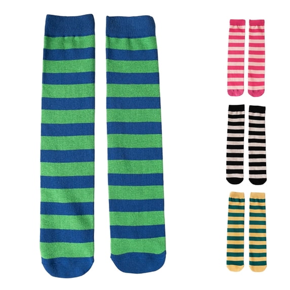 Rggeeun Toddler Socks Cute Striped Knee High Socks Boys Girls Warm Cotton Socks Fall Winter Outdoor Wear Simple,Green,3-8 Years