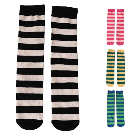 Rggeeun Toddler Socks Cute Striped Knee High Socks Boys Girls Warm Cotton Socks Fall Winter Play Sports Trendy,Black,8-12 Years