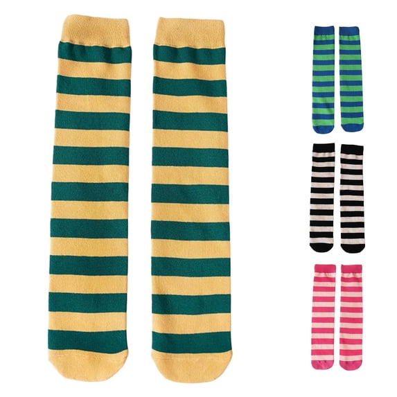 Rggeeun Toddler Socks Cute Striped Knee High Socks Boys Girls Warm Cotton Socks Fall Winter Travel Adorable,Yellow,3-8 Years