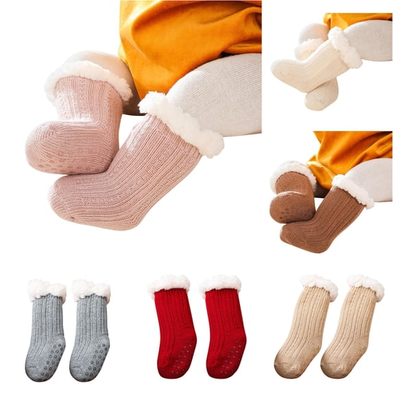Rggeeun Toddler Socks Grip Socks Warm Comfort Crew Socks Boys Girls Cotton Socks Fall Winter Cute Socks Party Trendy,Pink,0-6 Months