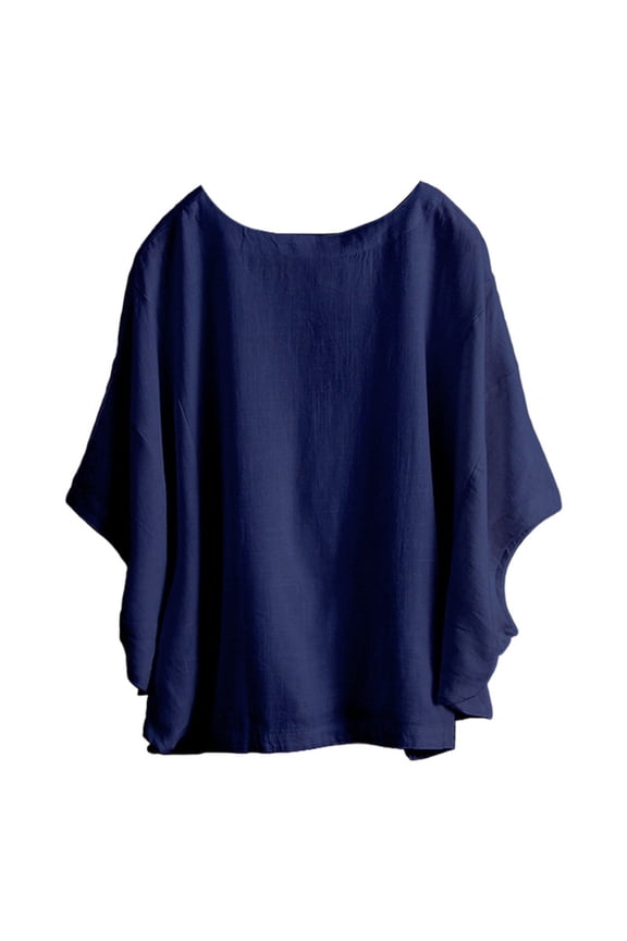 Tshirts For Women Batwing And Half Sleeve Drop Shoulder Linen Blend Tshirt Relaxed Top Loose Fit Comfortable ,S,Blue