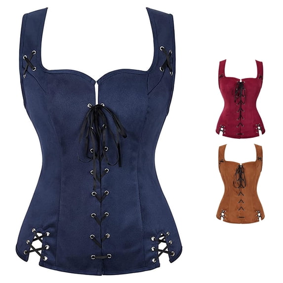 Rggeeun Women Clothes Renaissance Corset Medieval Costume Clothes Women Tank Tops Tie-Front Corset Tops for Women Daily Wear Versatile,Blue,Xs