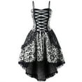 thumbnail image 1 of Rggeeun Women Floral Graphic Corset Dress Square Neck Tie-Front Lace Hem Sleeveless High Low Dress Daily Wear Fashion,White,S, 1 of 4