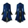thumbnail image 1 of Rggeeun Women Costume Renaissance Corset Lace Up Long Sleeve Lapel Collar Vintage Women Clothes Holiday Trendy,Blue,M, 1 of 6