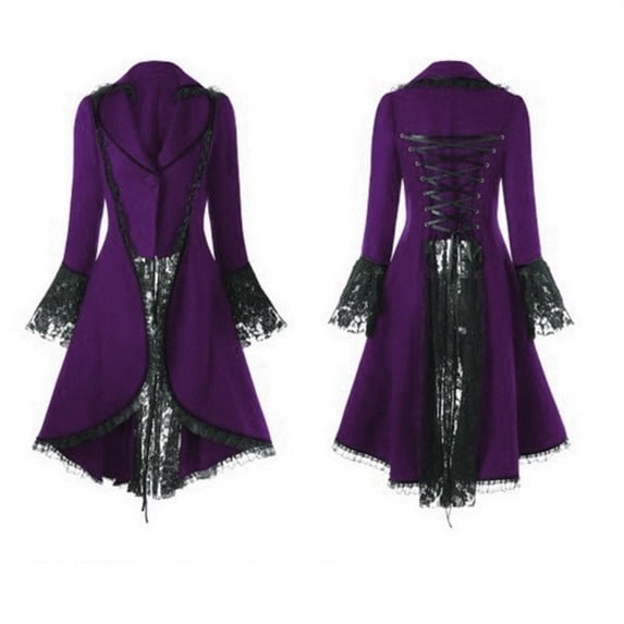 Rggeeun Women Costume Renaissance Corset Lace Up Long Sleeve Lapel Collar Vintage Women Clothes Party Night Trendy,Purple,S